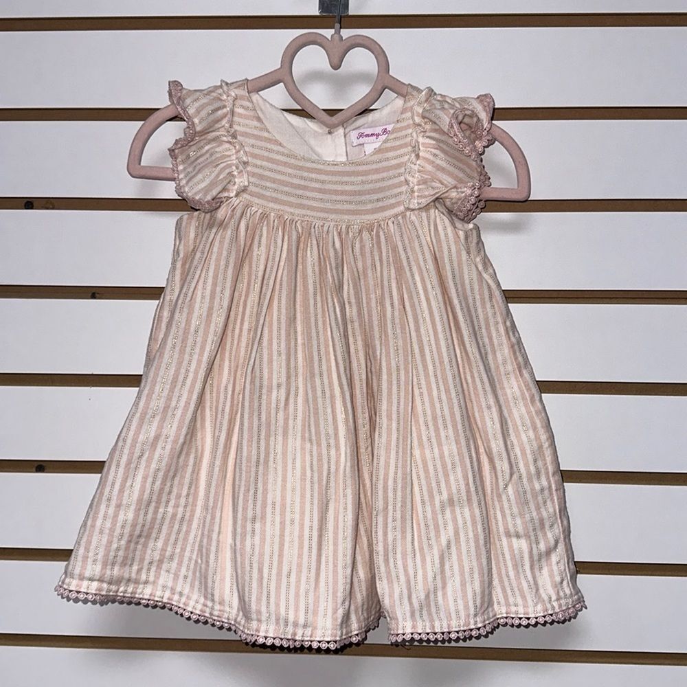 Tommy Bahamas Stripe Pink & metallic gold striped Ruffle dress. Girls 12…